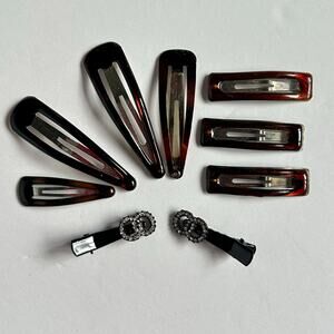 Vintage Hair Clip Lot Tortoise Snap Barrettes & Rhinestone Clips 9 Pc